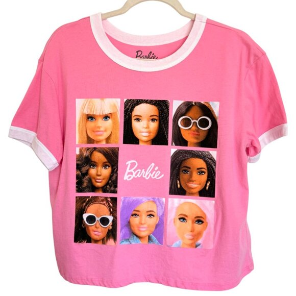 Barbie Pink Cropped Girl Top Size Large 12-14 - Picture 1 of 6